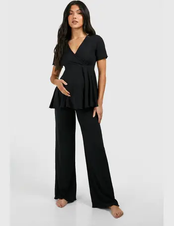 Boohoo Maternity Rib Belted Sleeveless Lounge Jumpsuit in Green