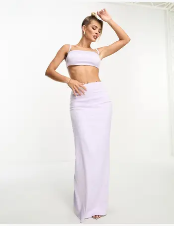 Naked Wardrobe satin square neck crop top co-ord in lilac-Purple