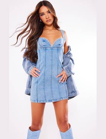 Light Blue Wash Seam Detail Long Sleeve Denim Dress