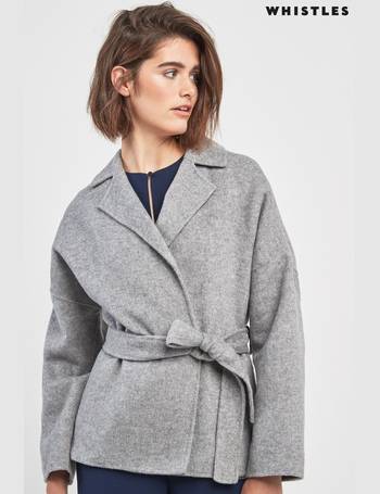 Whistles Belted Short Wrap Coat in Grey