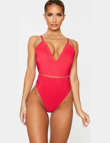 Red Gold Trim Plunge Swimsuit