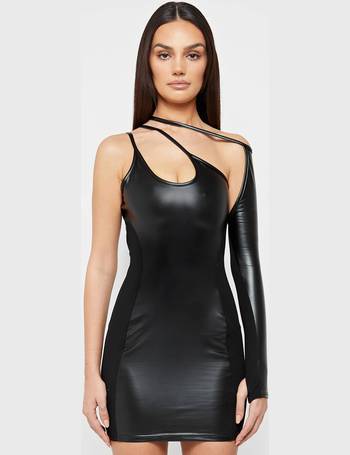 Women's Vegan Leather Bodycon Dress with Gloves - Black - UK 8 - Manière De Voir