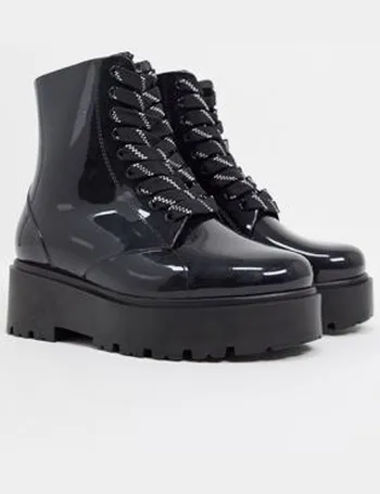 asos design generate lace up wellie boots in black