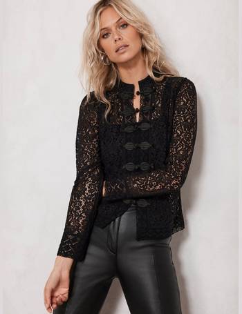 HUSH Devlin Lace Long Sleeve Top, Black