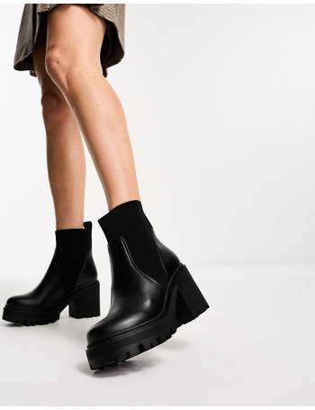 Truffle Collection super chunky lace up boots in black faux leather