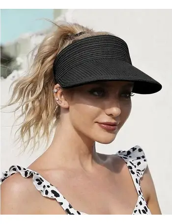 Womens Straw Sun Visor Hat Roll-up Packable Wide Brim Summer Beach Sun Hat  Visor Cap