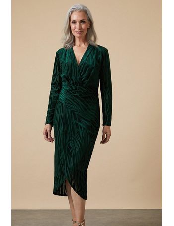 Wallis green store velvet wrap dress