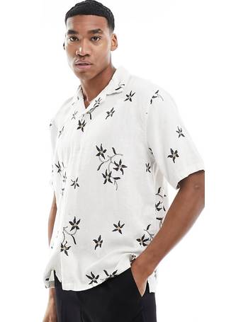 Weekday Relaxed linen mix short sleeve shirt in off-white