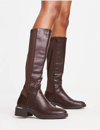 Black Leather-Look Mid Calf Slouchy Boots