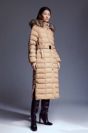 Diamond Quilted Puffer Longline Belted Coat | Karen Millen