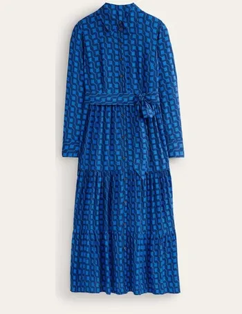 Amanda Cotton Midi Shirt Dress - Blue, Geometric Swirl