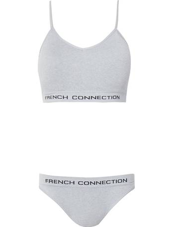 French Connection crop top and cheekini brief set in navy and white