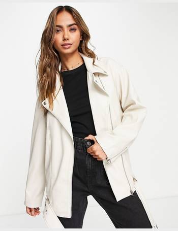 ASOS DESIGN waterfall quilted faux leather jacket in camel