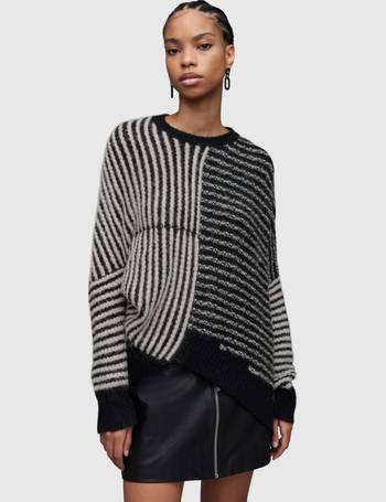 Lou Sparkle V-Neck Striped Sweater BLACK/CLOUD GREY