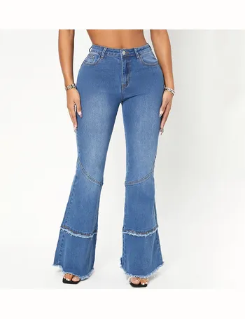 SHEIN Floral Embroidery Flare Leg Jeans