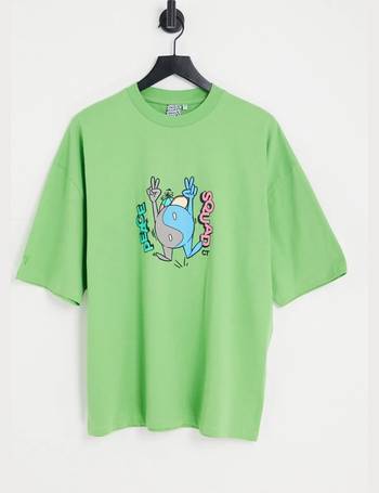 Crooked Tongues Oversized T-Shirt with Big Boys Radio Graphic Print in Green