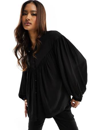  Other Stories frill collar semi sheer blouse in black