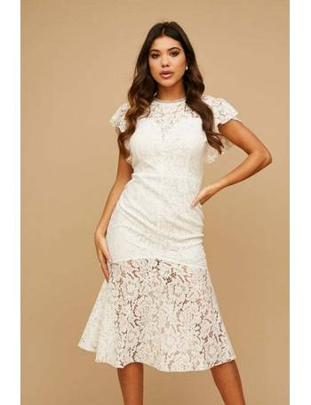 Little mistress alice white crochet top midi dress clearance with pleated skirt