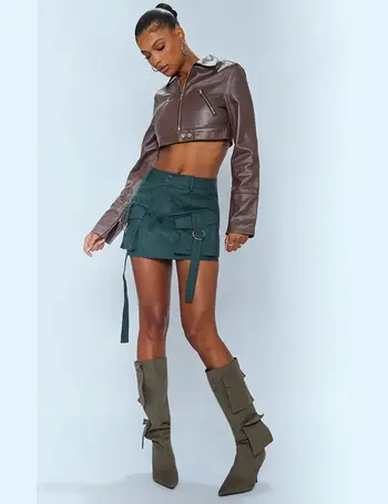 Leather Feather Hem Mini Skirt