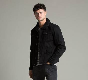 brave soul mens wilbur borg collar denim jacket black denim