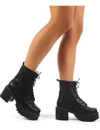 trooper black pu lace up chunky sole ankle boots