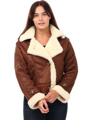 Golddigga faux fur 2025 aviator jacket ladies