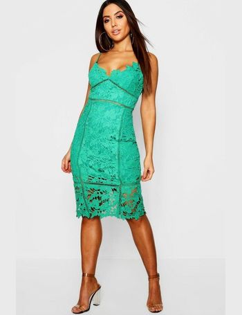 boohoo lace panelled open back midi dress