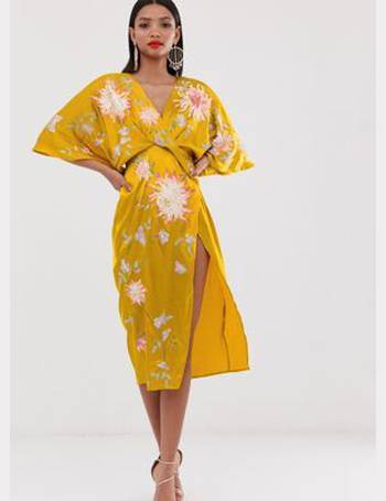 Asos design structured plunge on sale kimono midi dress with peplum