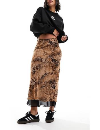 Animal print tiered clearance chiffon midi skirt topshop