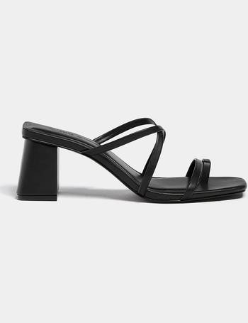 Pull&Bear high heel chunky platform sandal with buckle detail in black