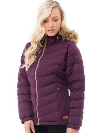 trespass womens homely padded hooded long jacket navy