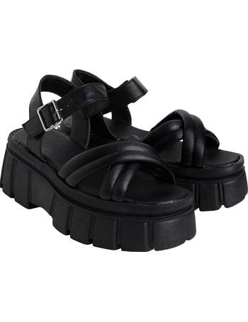 Truffle Collection Wide Fit flatform flip flop sandals in black