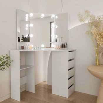 Latitude Run® Vanity Desk with Mirror and Lights,White Makeup