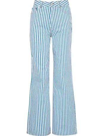 Brown Stripe Belted Denim Flared Jeans