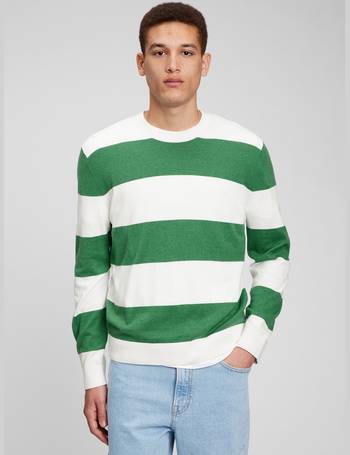 Relaxed Fit Cotton Sweater Light Green/white Striped Men, 40% OFF