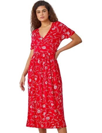 Floral Premium Stretch Dress in Red - Roman Originals UK