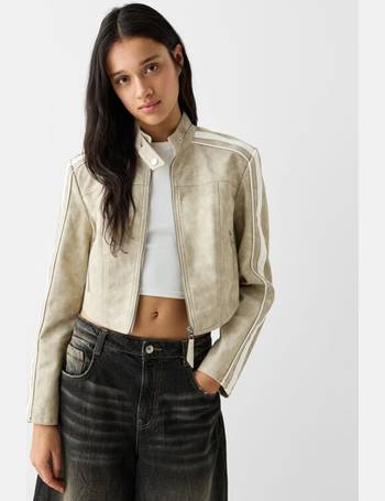 Distressed faux leather bomber jacket - Women