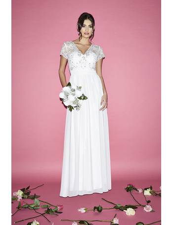 clara white lace bardot fishtail bridal dress