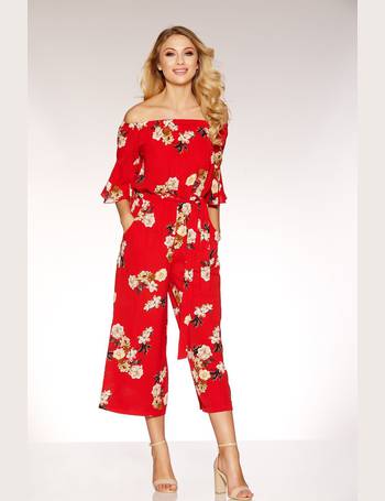 quiz red floral playsuit