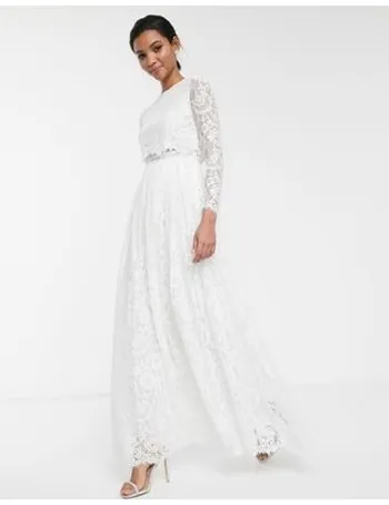 ivory lace bell sleeve trapeze dress