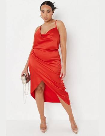 Missguided strappy cowl midi satin dress in rust, ASOS