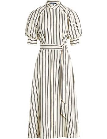 POLO RALPH LAUREN STRIPED RUFFLED COTTON WRAP DRESS