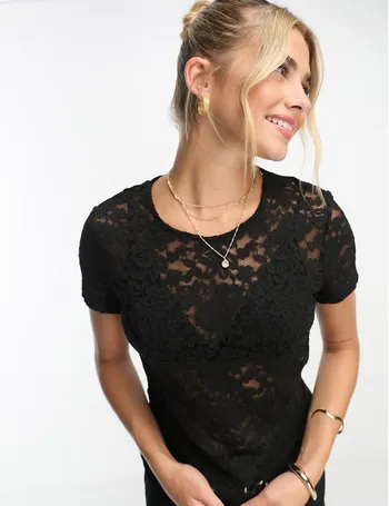 Mango long sleeve lace crop top in black