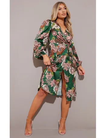 pretty little thing green wrap dress