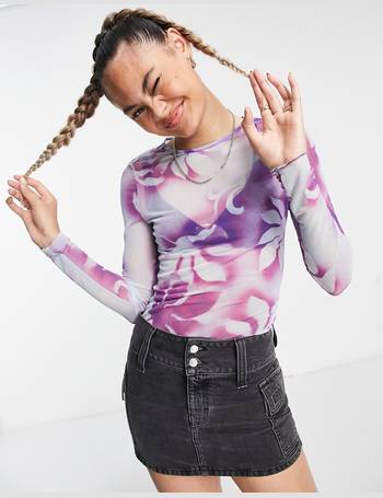 Weekday Long Sleeve Mesh Top with Illusion Graphic print-Multi