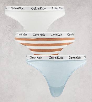 Calvin Klein Plus Size Carousel thong 3 pack in pink stripe grey