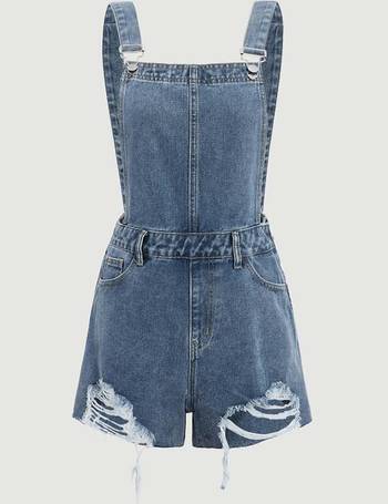Fandecie Mujer Peto Classic Solid Denim Bib Shorts Casual Ajustable Rolled Blue Jeans Monos 