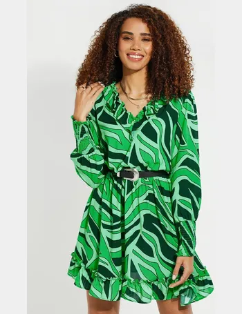 Threadbare Women's Green Leopard Print Midi Wrap Dress