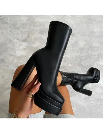 odette black lycra platform block heel ankle boots