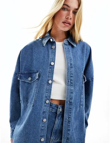 Selected Femme oversized denim shirt co-ord in blue